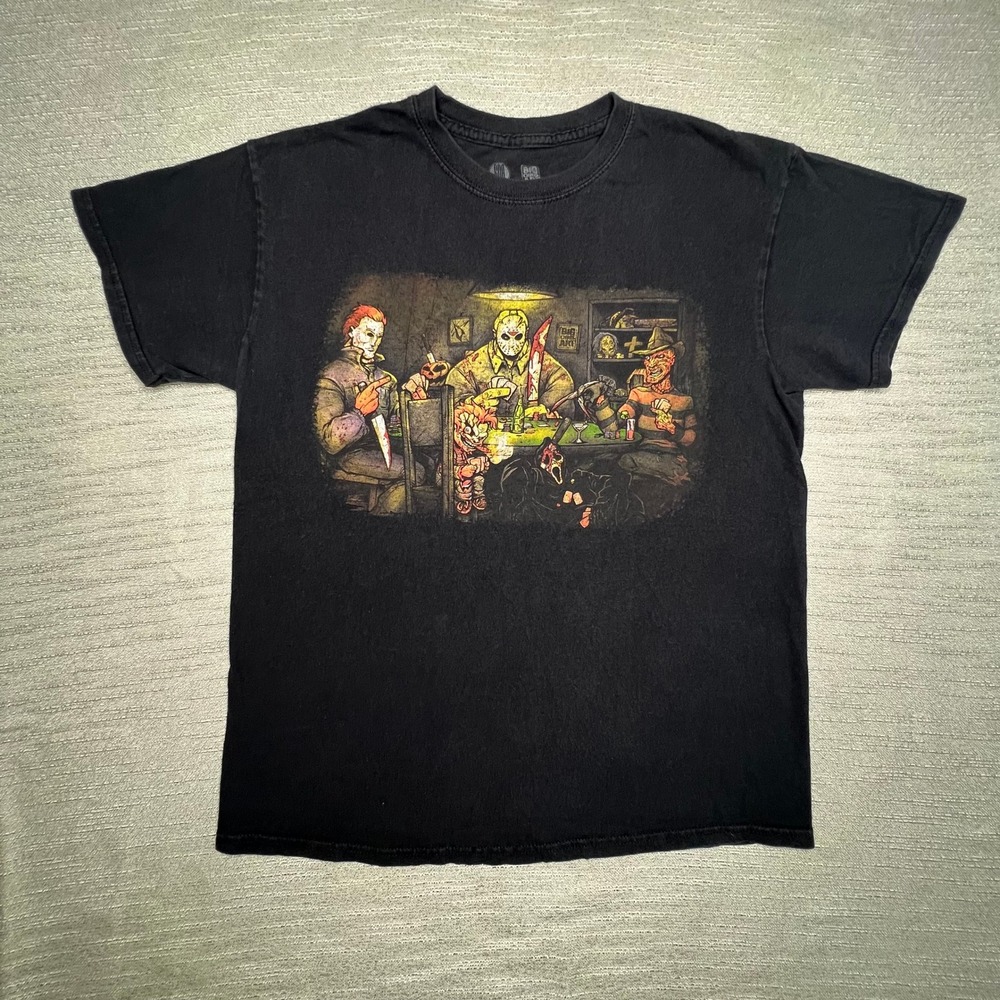 Get Down Art Big Chris Horror Poker T-Shirt Michael Myers Jason Freddy Black M